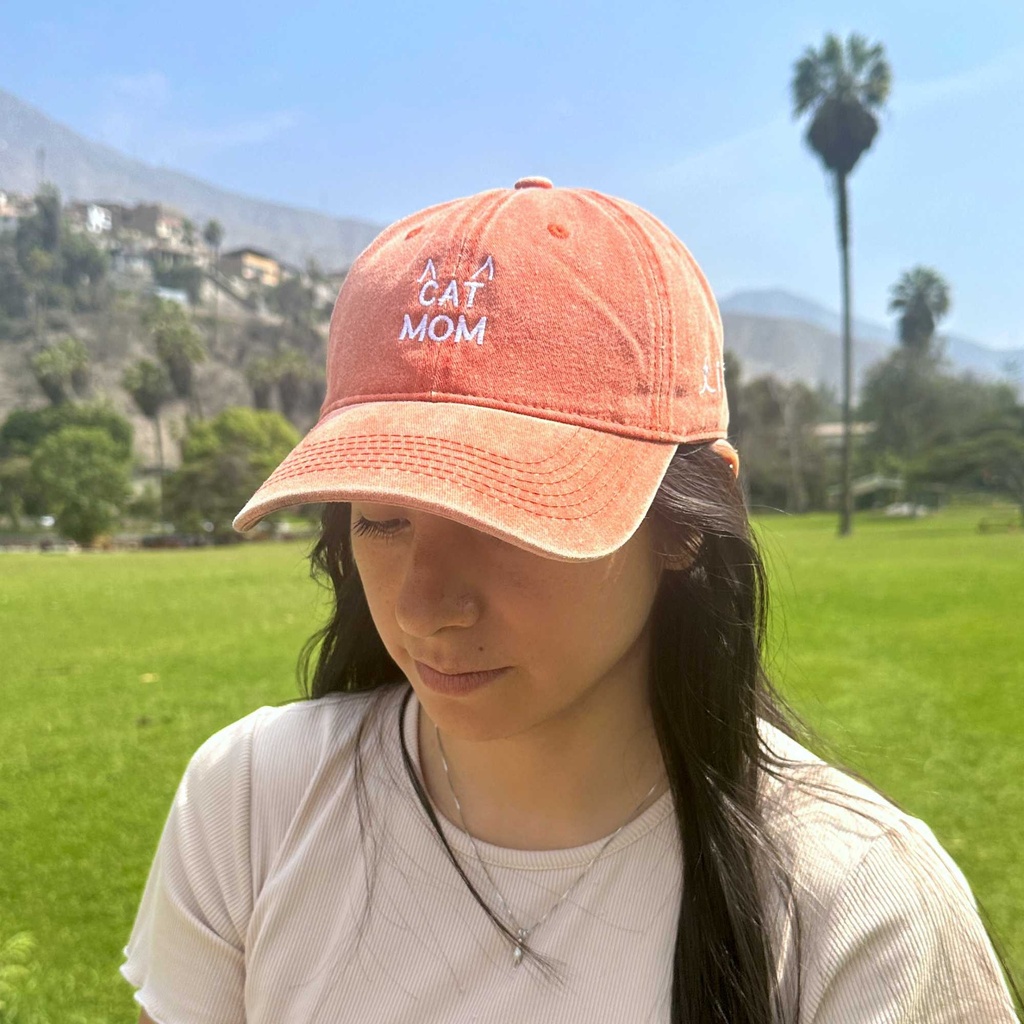 Gorra Cat Mom Naranja Washed