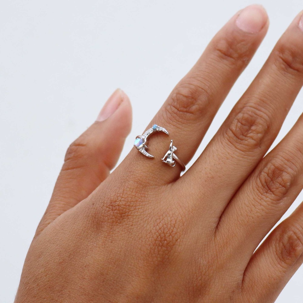 Anillo gato moonstone  (Plata 925)