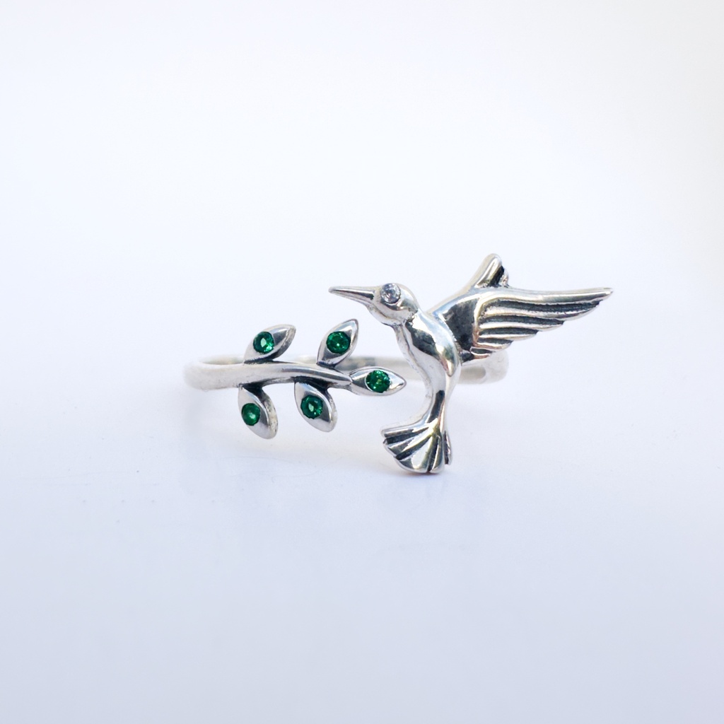 Anillo colibrí hojitas (Plata 925)
