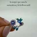 Anillo colibrí flor morado (Plata 925)