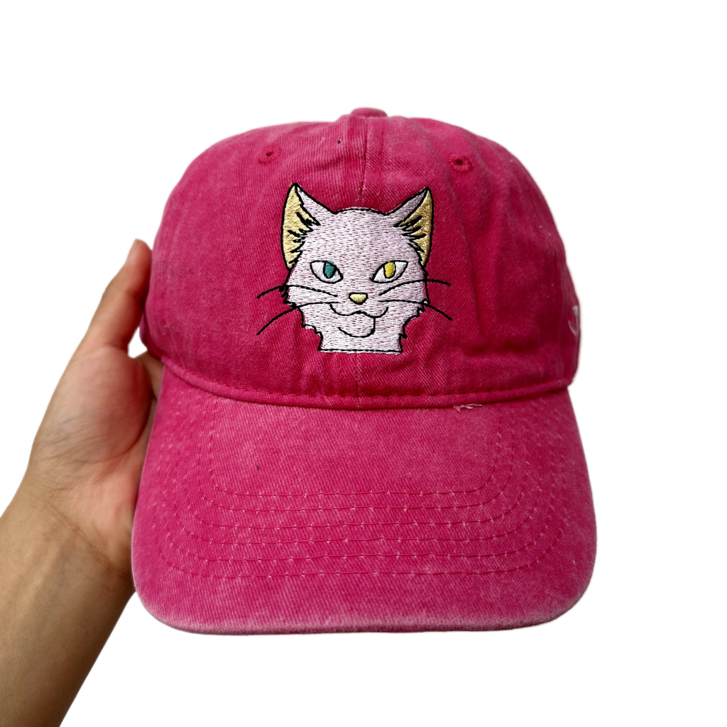 Gorra Gato Blanco Fucsia Washed