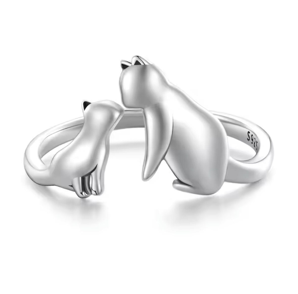 Anillo Mamá Gato y Bebé  (Plata 925)