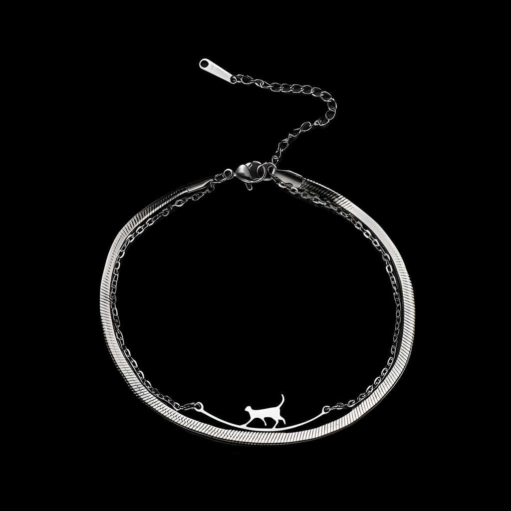 Pulsera gato caminando plateado (Acero Inoxidable)
