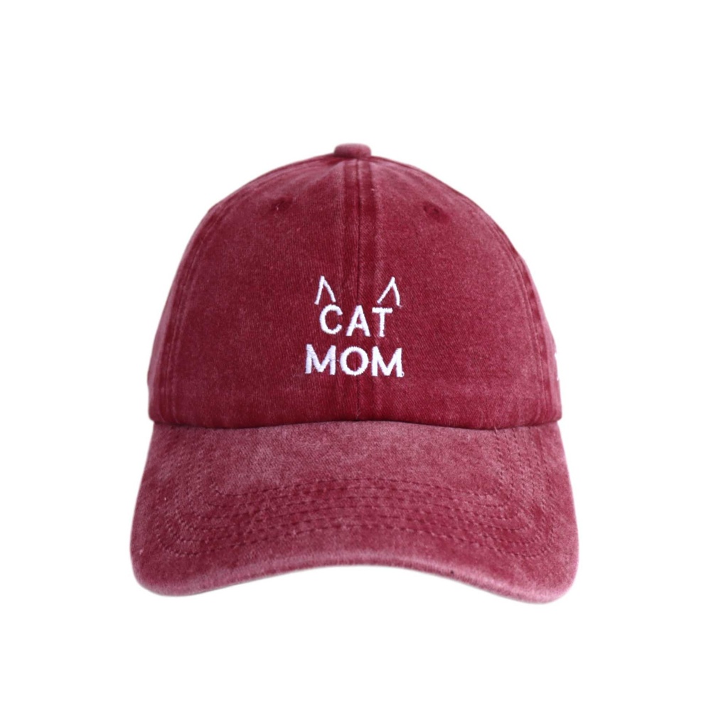 Gorra Cat Mom Guinda Washed