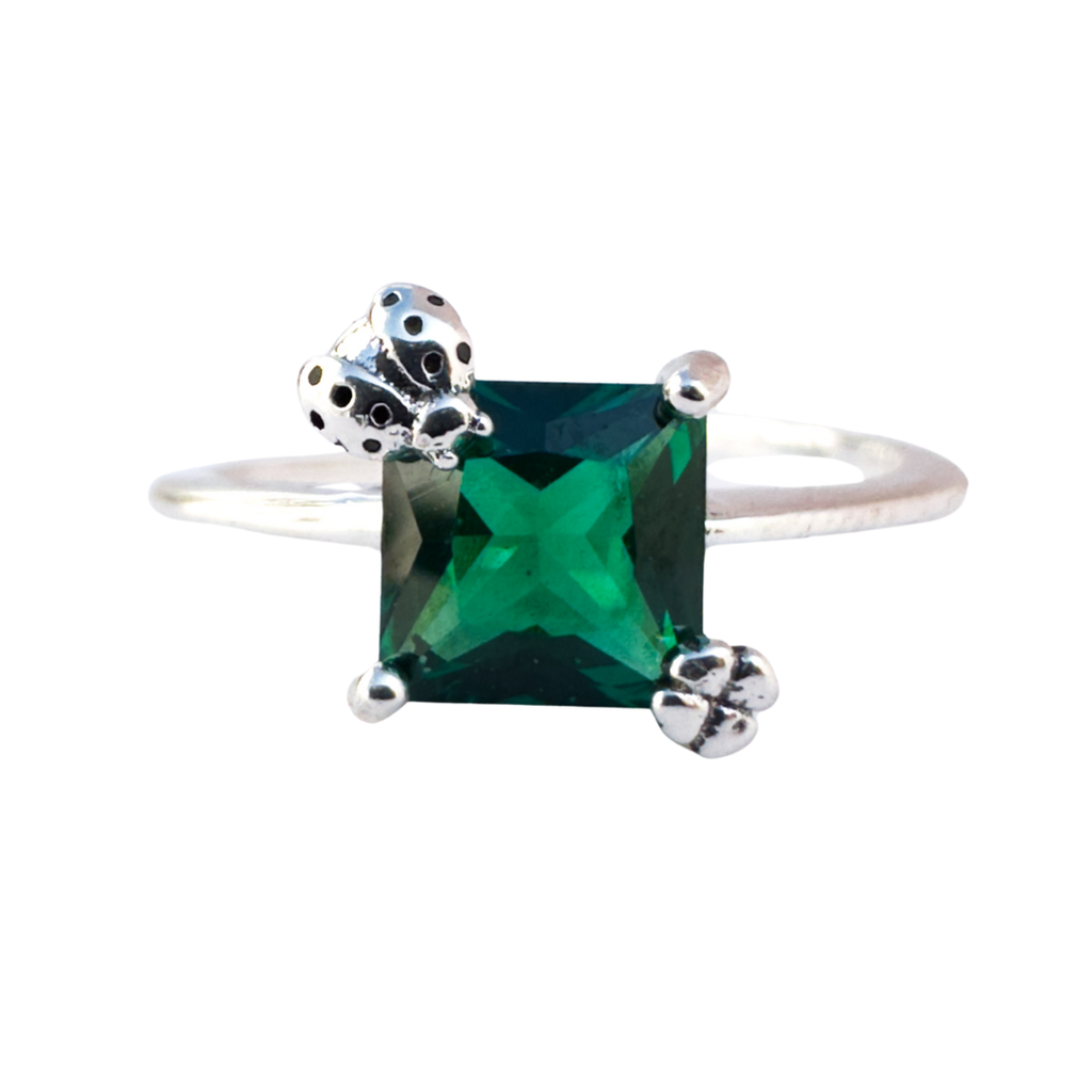 Anillo mariquita verde (Plata 925)