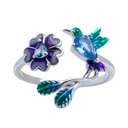 Anillo colibrí flor morado (Plata 925)