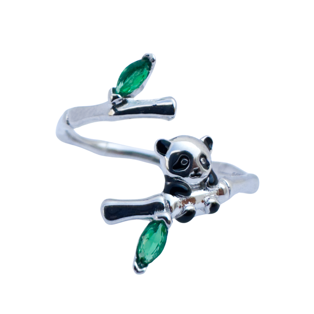 Anillo panda en el bambú  (Plata 925)