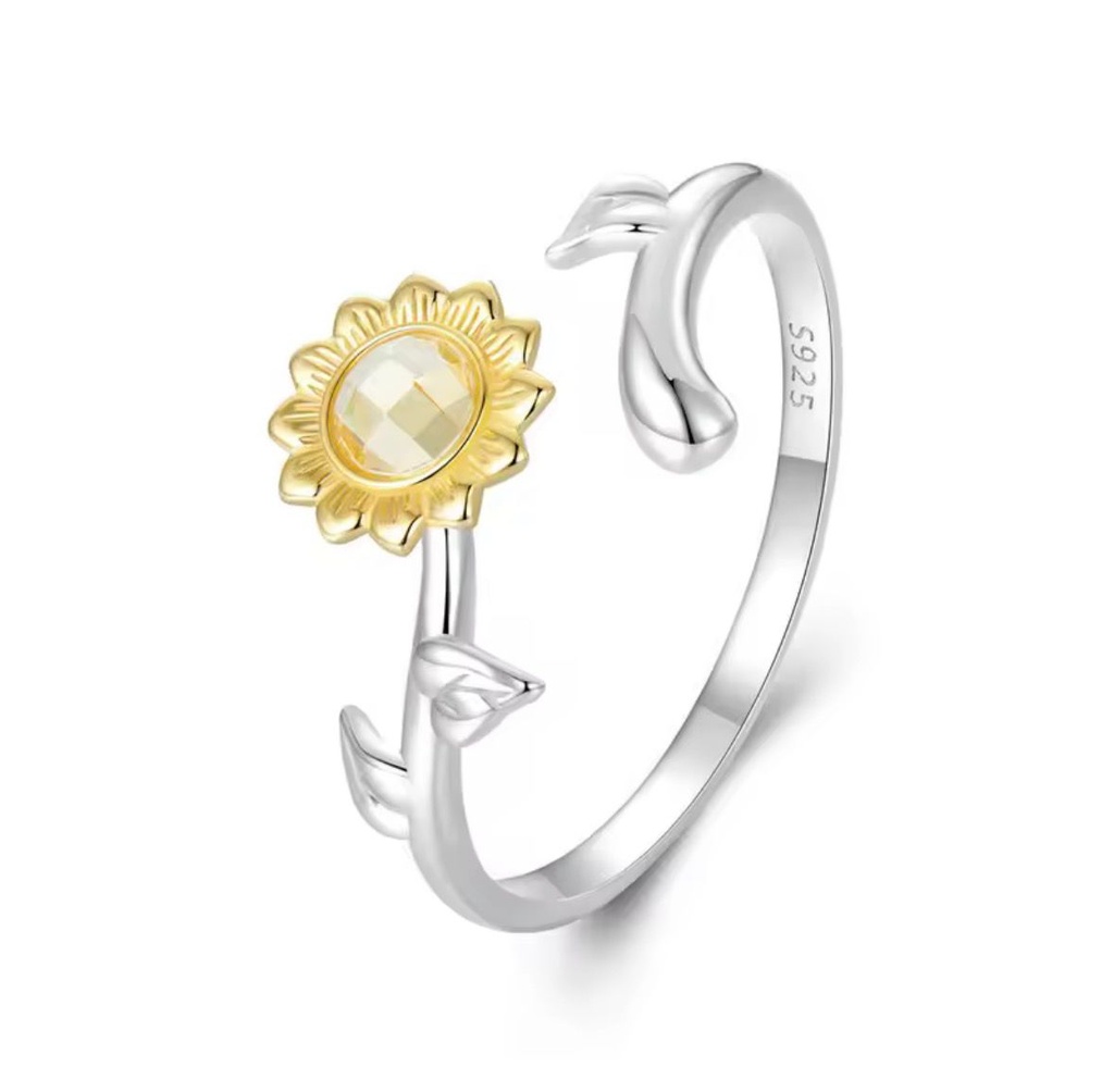 Anillo girasol radiante  (Plata 925)
