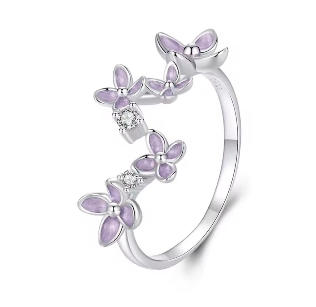 Anillo Floral Púrpura (Plata 925)