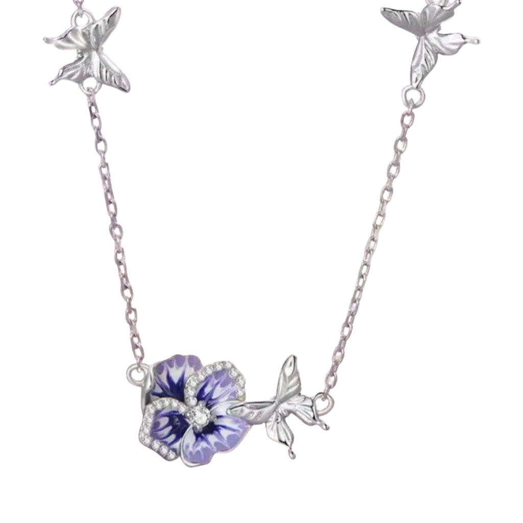 Collar Flores y Mariposas (Plata 925)