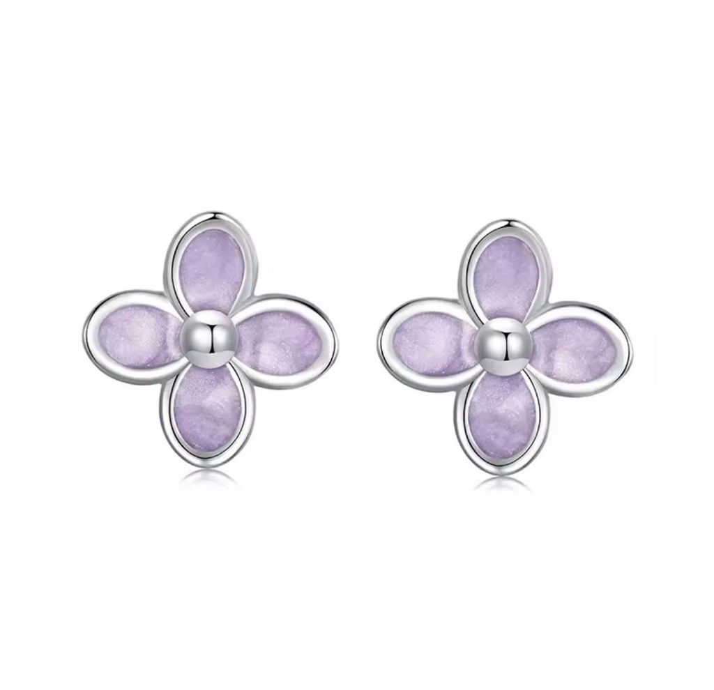 Aretes Floral Púrpura (Plata 925)