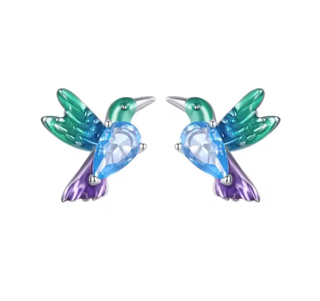 Aretes Colibrí Morado (Plata 925)