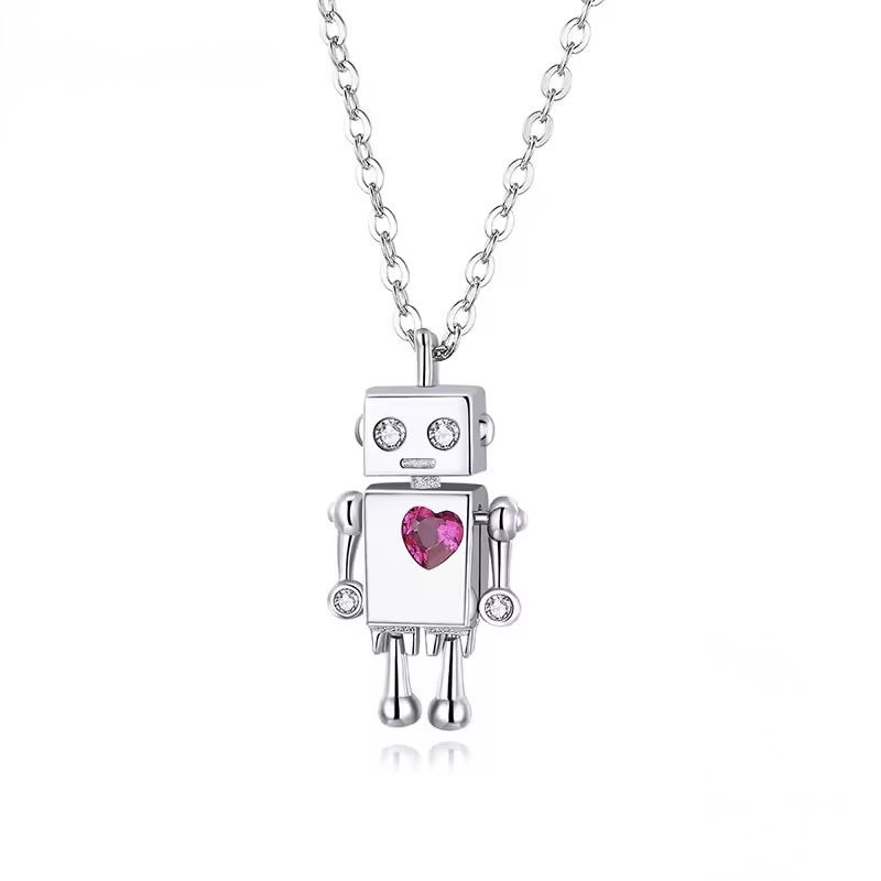 Collar robot corazón  (Plata 925)