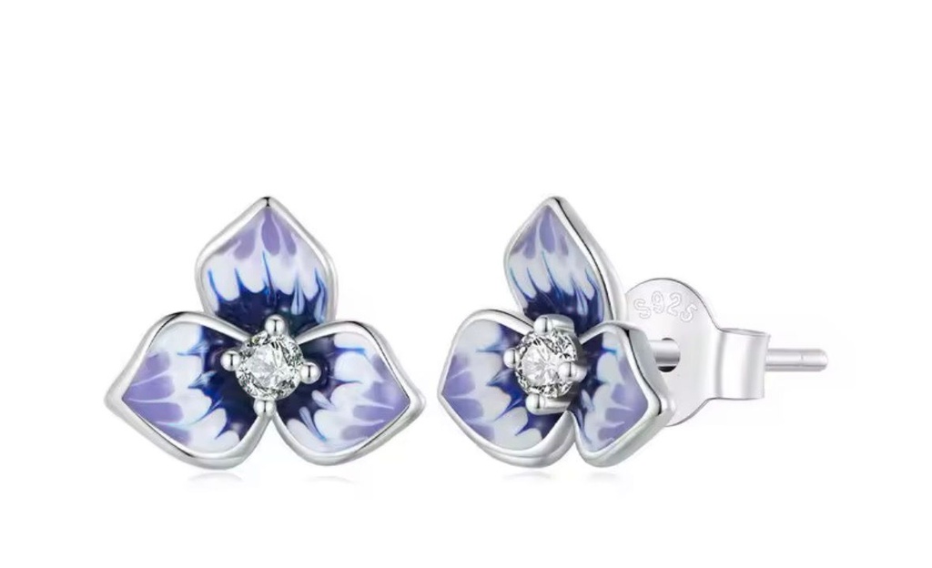 Aretes Flores Moradas (Plata 925)