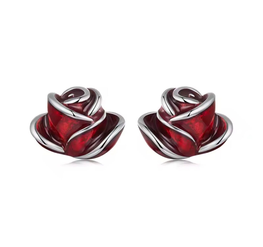 Aretes Rositas rojas (Plata 925)