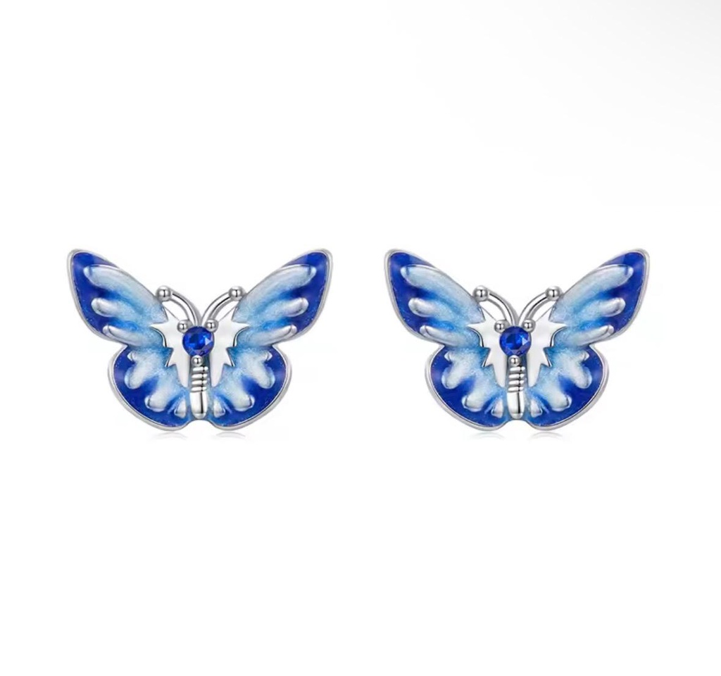 Aretes Mariposa azul (Plata 925)