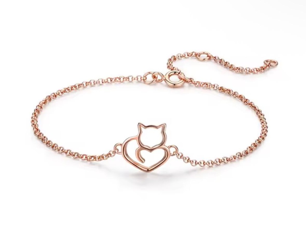 Pulsera Gato Silueta oro rosa (Plata 925)