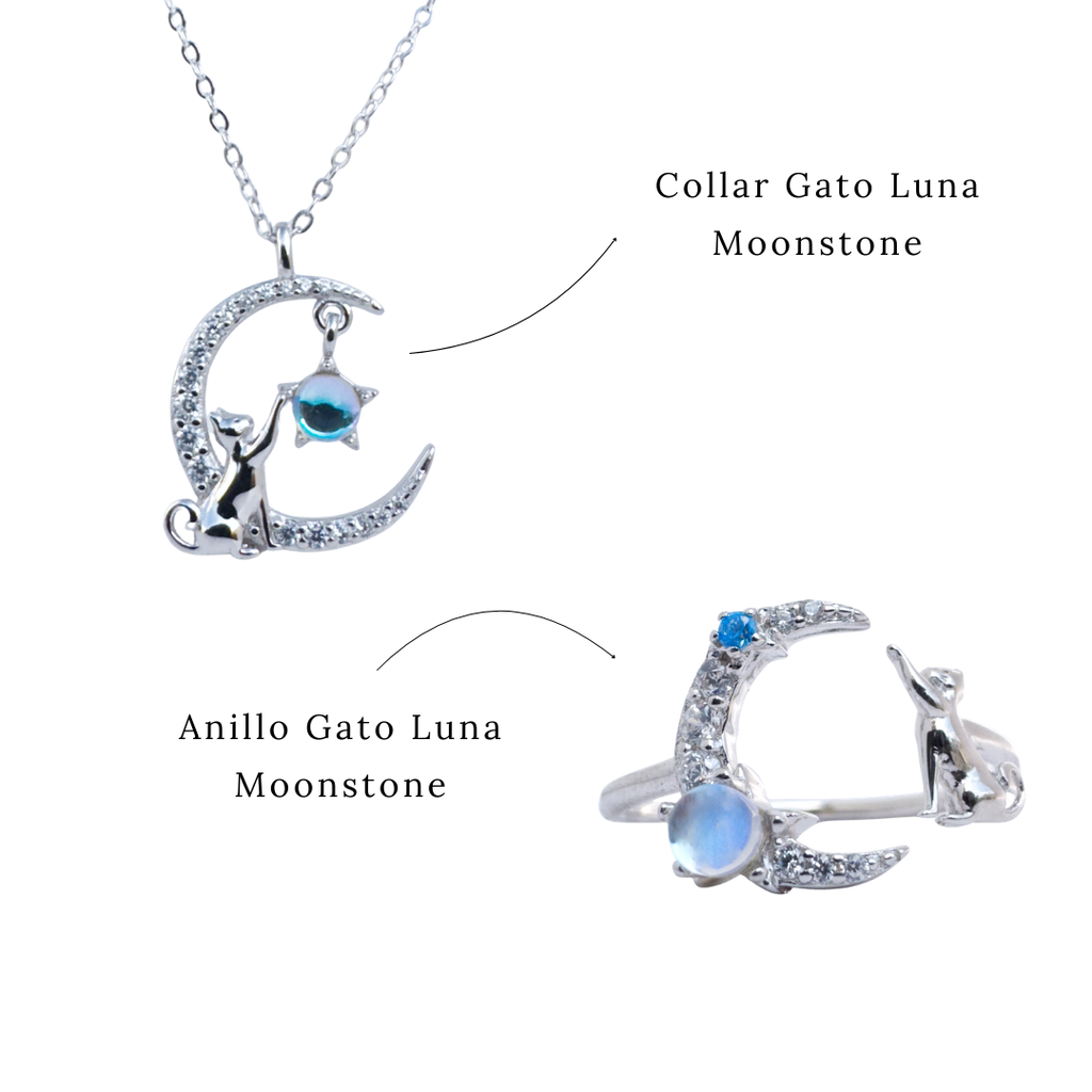 Set Gato luna moonstone (Plata 925)