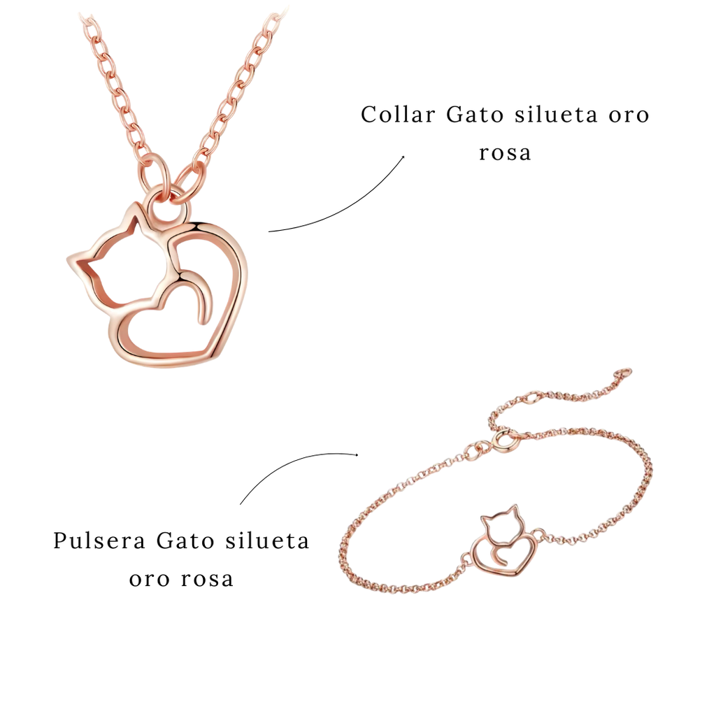Set Gato silueta oro rosa (Plata 925)