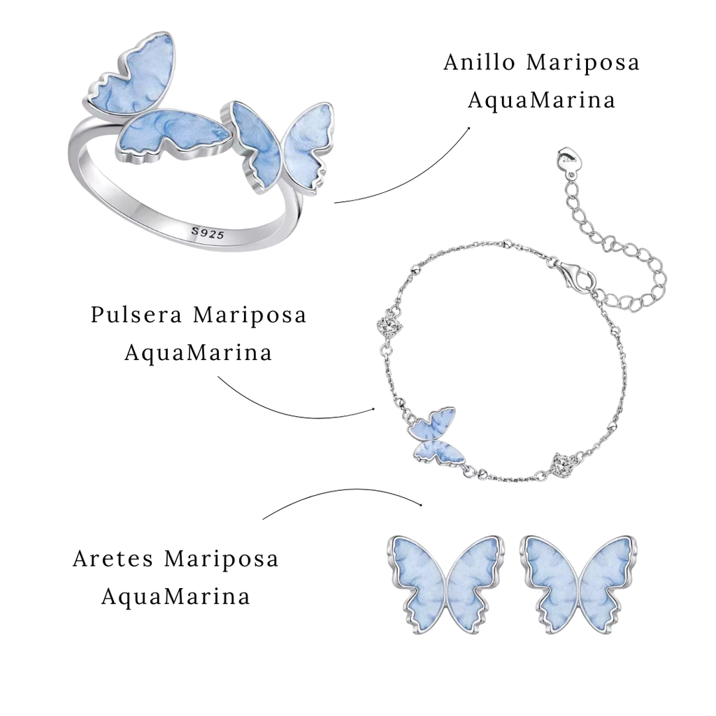 Set Mariposa AquaMarina  (Plata 925)