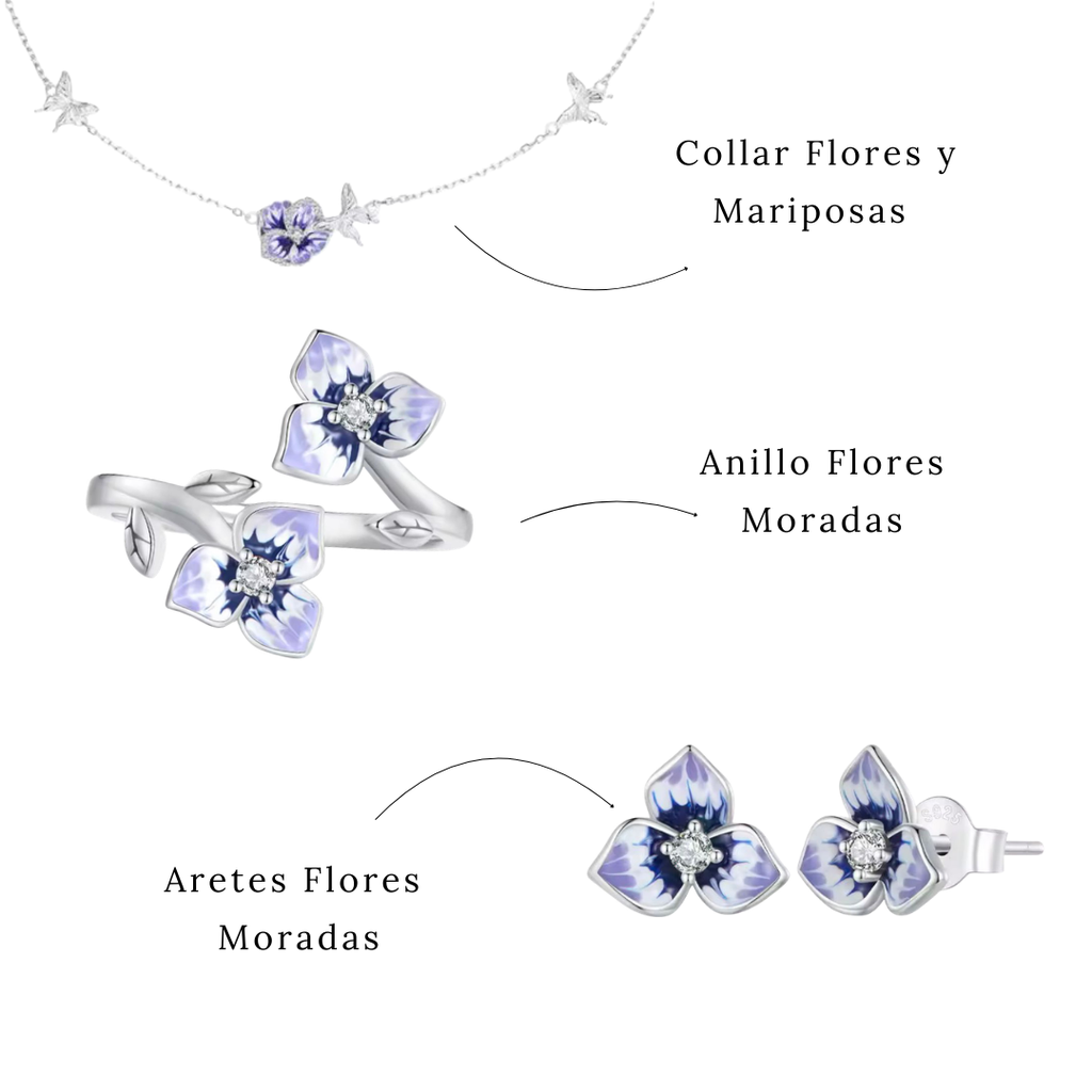 Set Flores Moradas (Plata 925)
