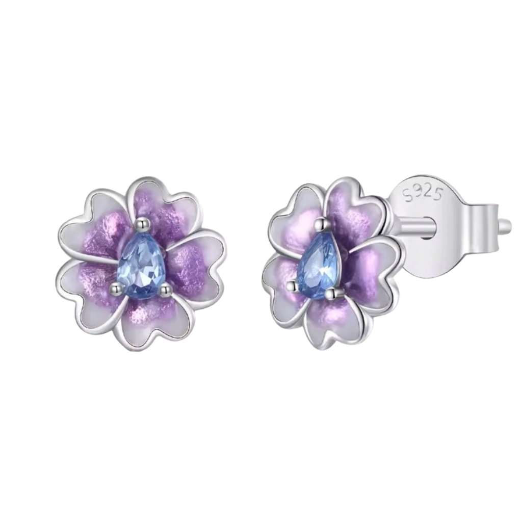 Aretes flor morado (Plata 925)