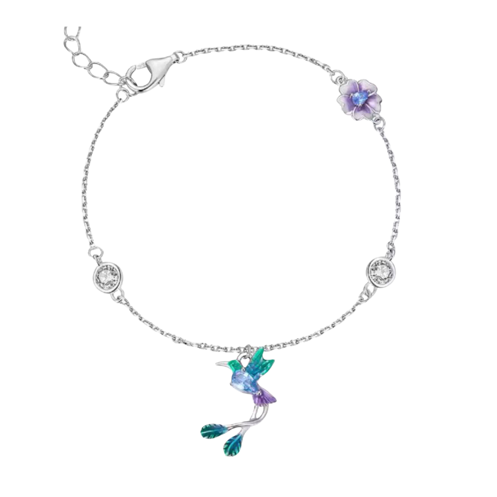 Pulsera Colibrí flor morado (Plata 925)