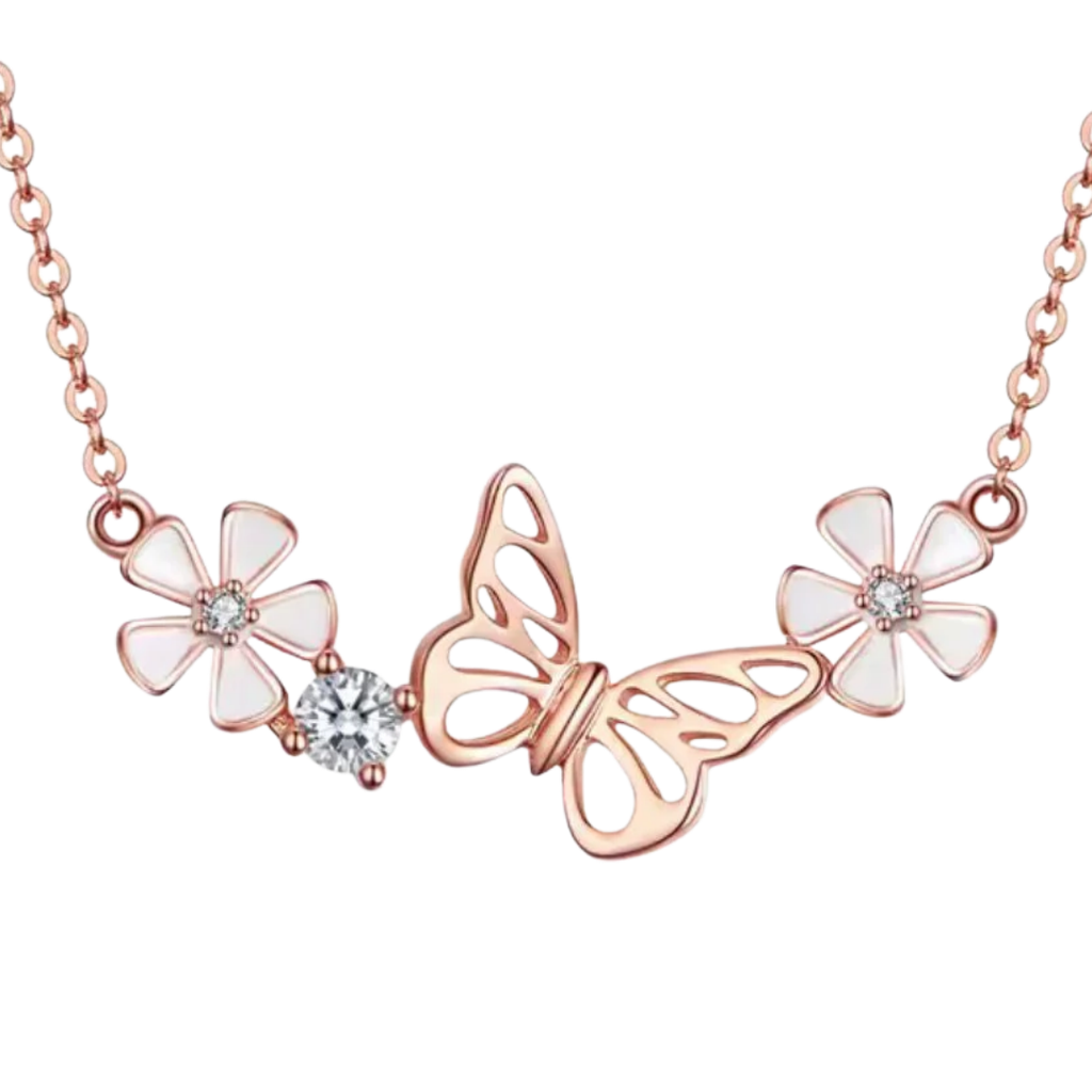 Collar  Mariposa Jardín Dorado de plata 925