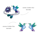 Set Colibrí Flor Morado (Plata 925)