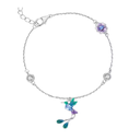 Pulsera Colibrí flor morado (Plata 925)