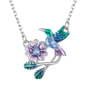 Collar Colibrí Flor morado de plata 925