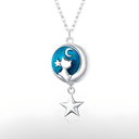 Collar plata gatito en la luna con estrella (Plata 925)